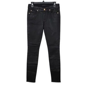 7 For‎ All Mankind Black Coated Skinny Jeans Women Size 27 Metallic Finish